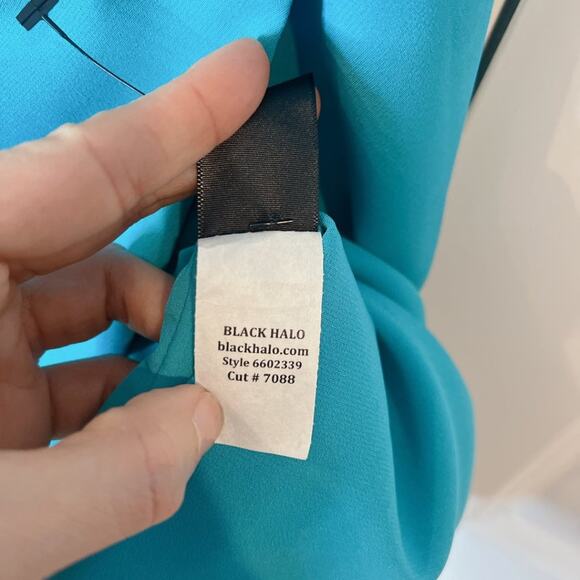BLACK HALO -NWT- Turquoise Maricopa Puff Sleeve Belted Cocktail Dress | 2 - Picture 9 of 13